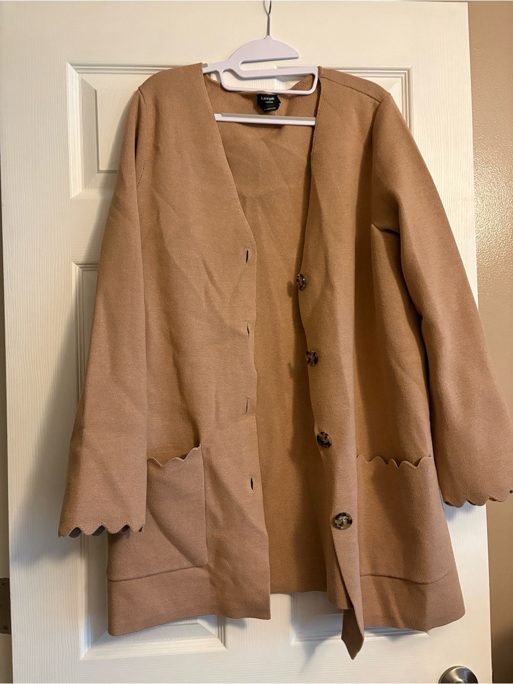Kate Spade Camel Scallop-Edge Cardigan
